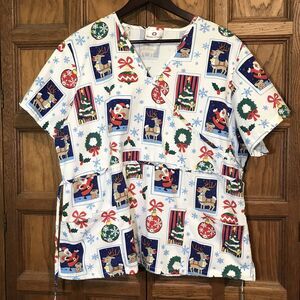 White Cross White Christmas Winter Top Women's XL Cotton Poly Scrubs Pockets